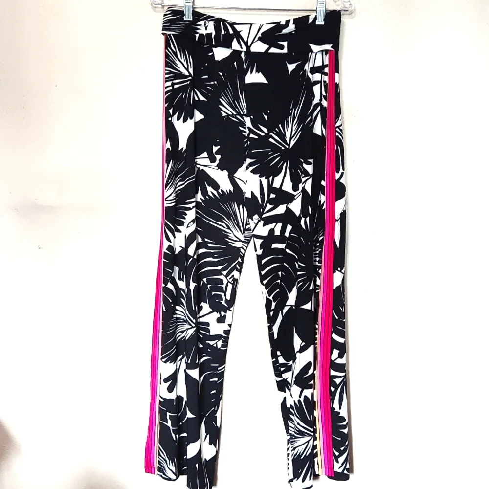 Trina Turk Black White Floral Swim Coverup with Hot Pink Trim
